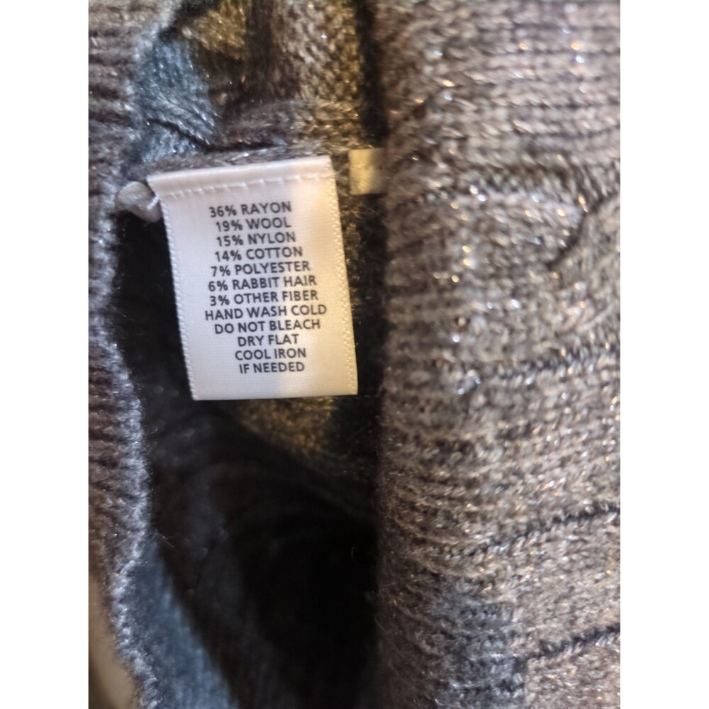 Loft gray sparkle cable knit sweater wool rabbit hair blend medium fall winter - Picture 5 of 7